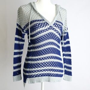 American Eagle Blue Grey Knit Hooded Sweater Small